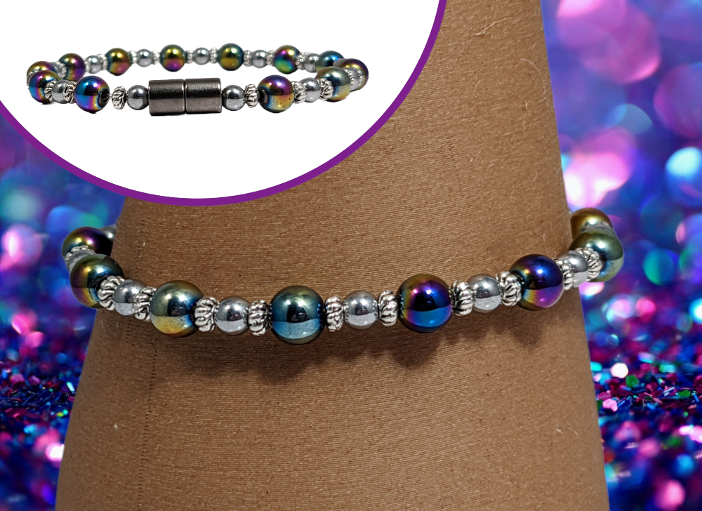 Bendi's Magnetic bracelet with rainbow hematite and silver hematite