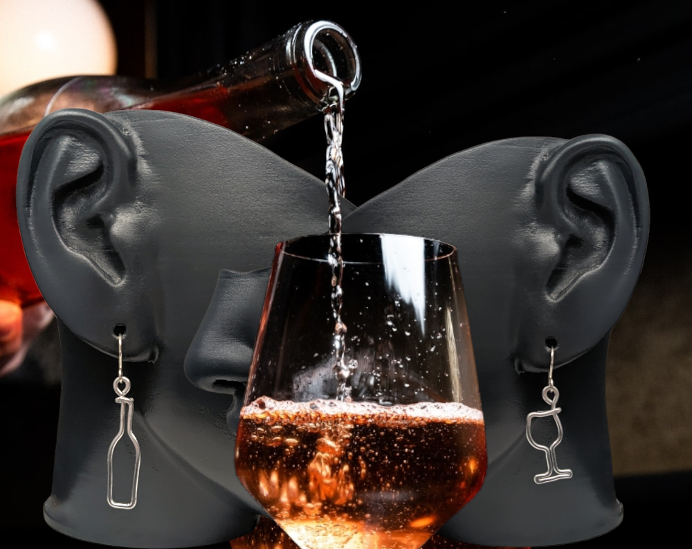 Wine bottle and glass earrings by Bendi's